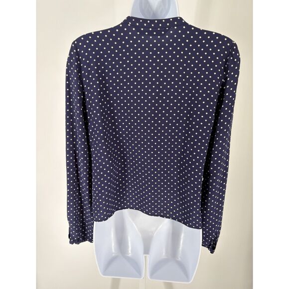 ZARA Navy Polka Dot Ruffle Blouse Women’s Long Sleeve Tie Neck Romantic Top - Picture 2 of 2